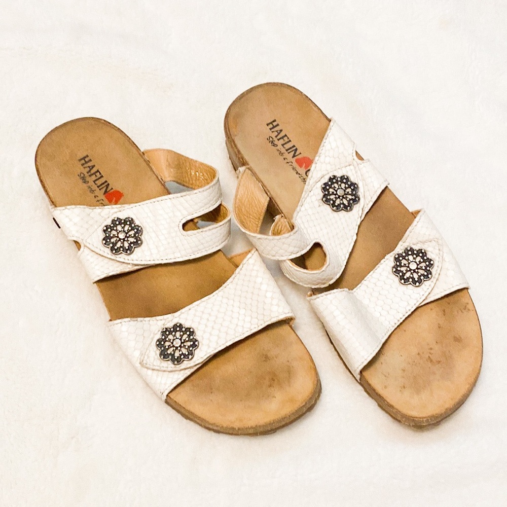 Haflinger white platform cork sandals